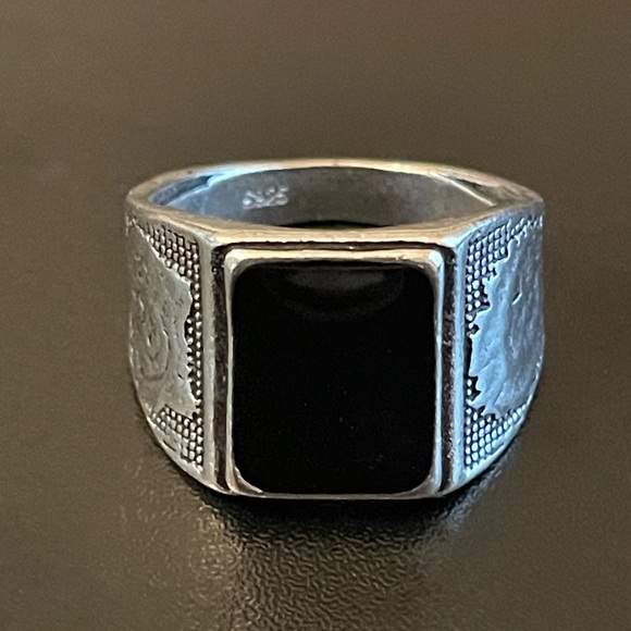 Jewelry - Black obsidian S925 stamped silver ring size 10